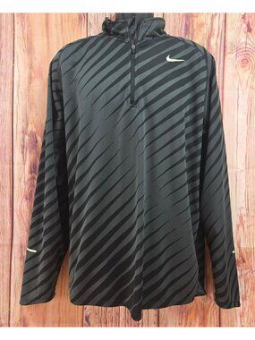 Nike Dri-FIT Mens XL Black & Gray Striped 1/4 Zip Long Sleeve Running Shirt